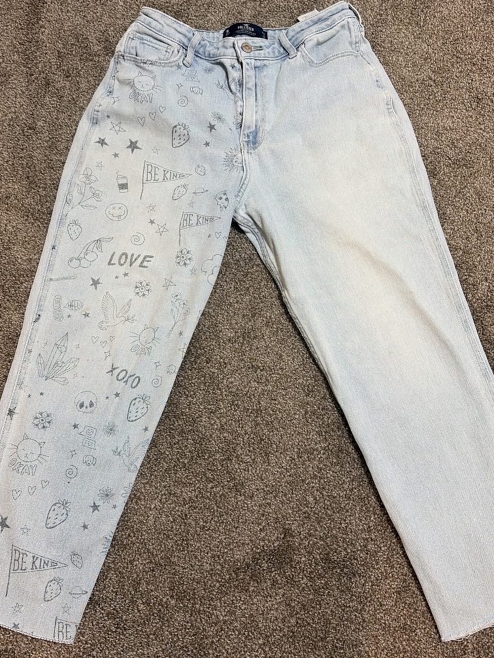Y2K Hollister Ultra High Rise Doodle Print Light Wash Jeans
